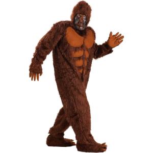 Mens Bigfoot Halloween Costume | Adult Realistic Faux Fur Sasquatch Jumpsuit with Flip-Back Gloves for Themed Parties