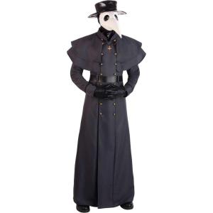 Men’s Classic Plague Doctor Costume with Mask, Hat, Gloves, & Cross Necklace – Bubonic Plague Halloween Outfit for Adults(Costume)