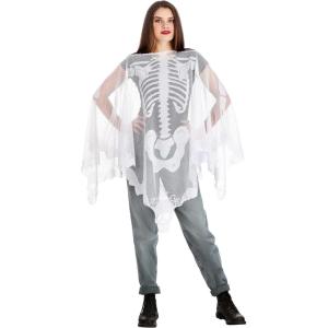 Sheer Skeleton Lace Poncho Costume – Knitted Skeletal Torso, Skull Corners