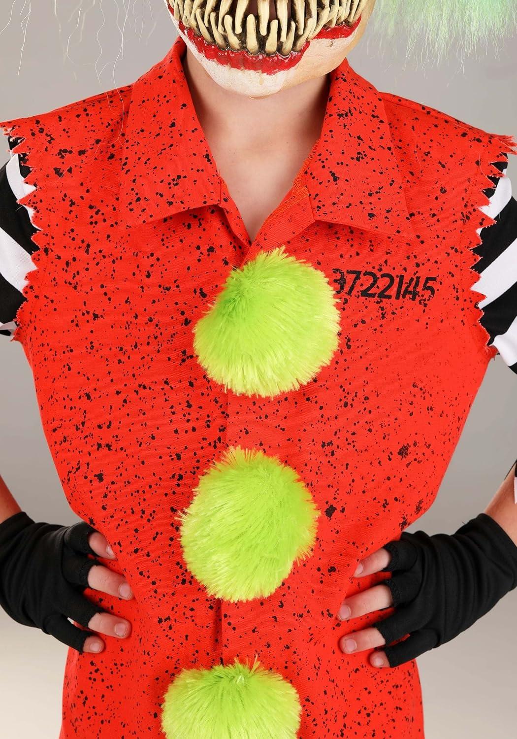 imageVissago Scary Clown Costume For Kids Horror Outfit With Jumpsuit Latex Mask Gloves And Pom Pom Shoe Clips