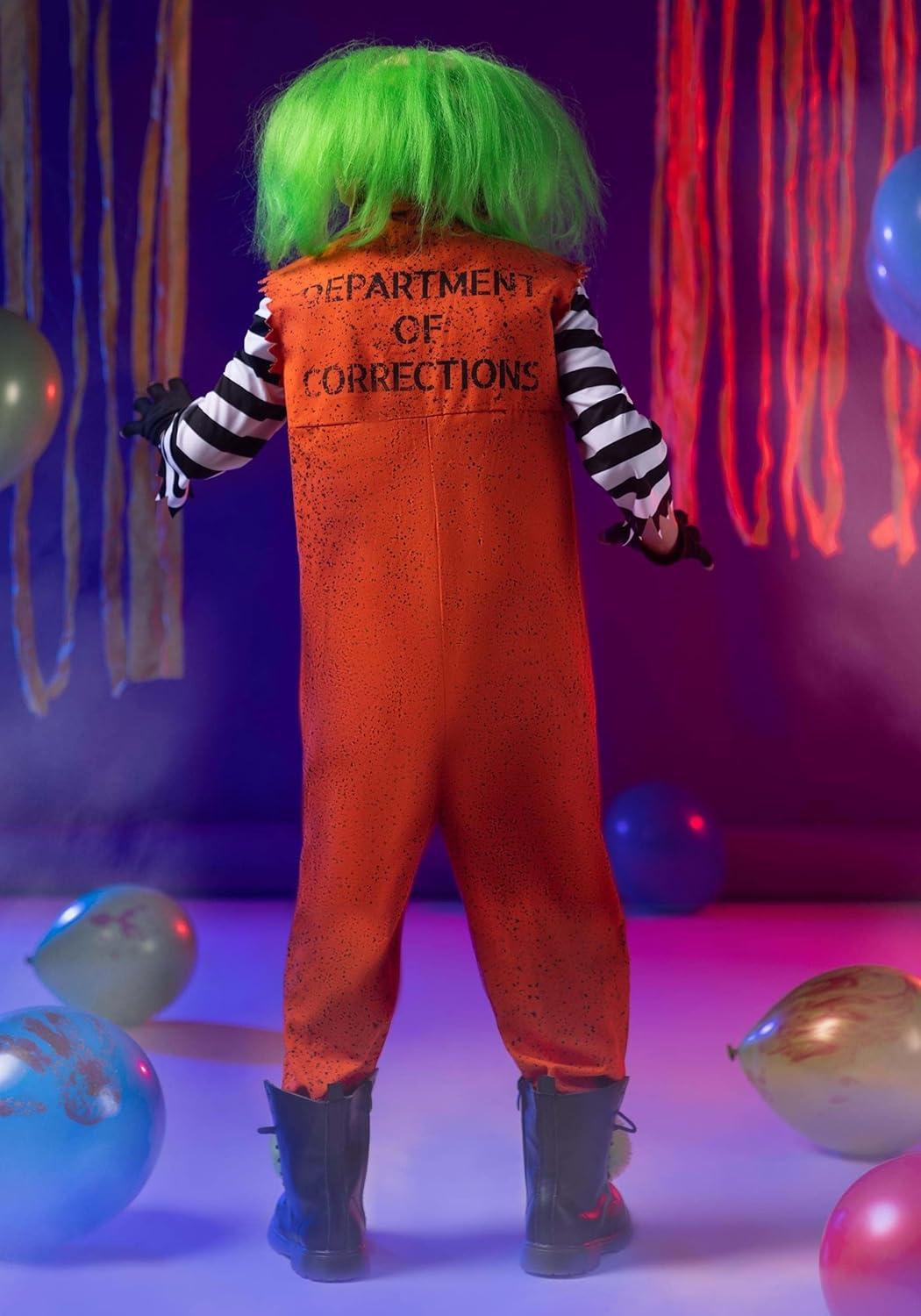 imageVissago Scary Clown Costume For Kids Horror Outfit With Jumpsuit Latex Mask Gloves And Pom Pom Shoe Clips