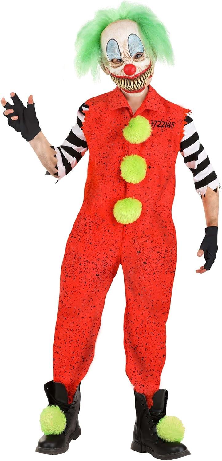 imageVissago Scary Clown Costume For Kids Horror Outfit With Jumpsuit Latex Mask Gloves And Pom Pom Shoe Clips