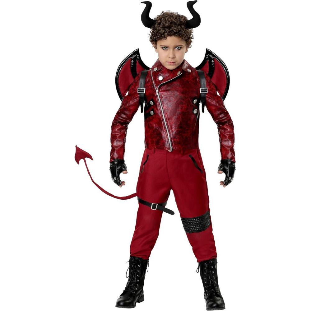 imageChild Devil Halloween Costume  Dangerous Devil Outfit With Jacket Pants Horns Wings ampamp TailBundle W Pitchfork