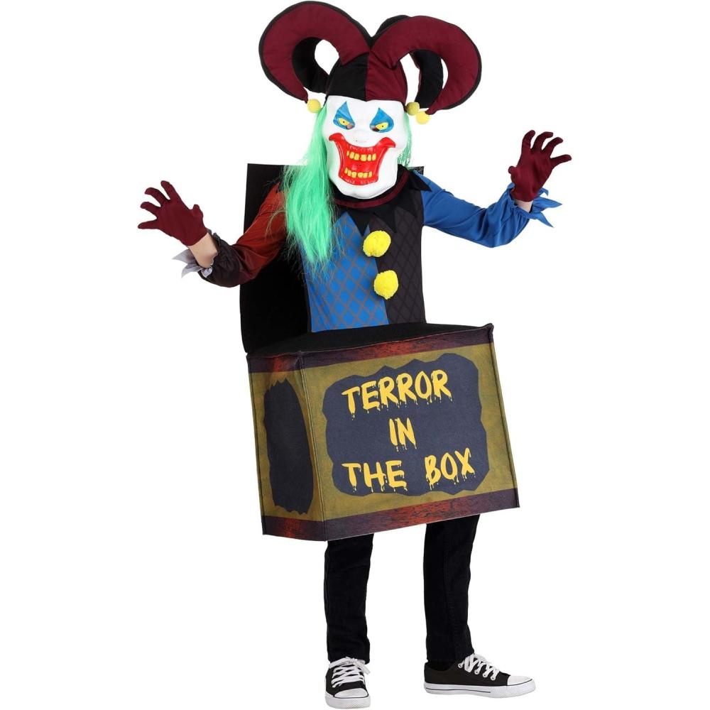 imageHaunted Jack in the Box Costume for Kids  Child Scary Clown in the Box Outfit with Mask ampamp Gloves