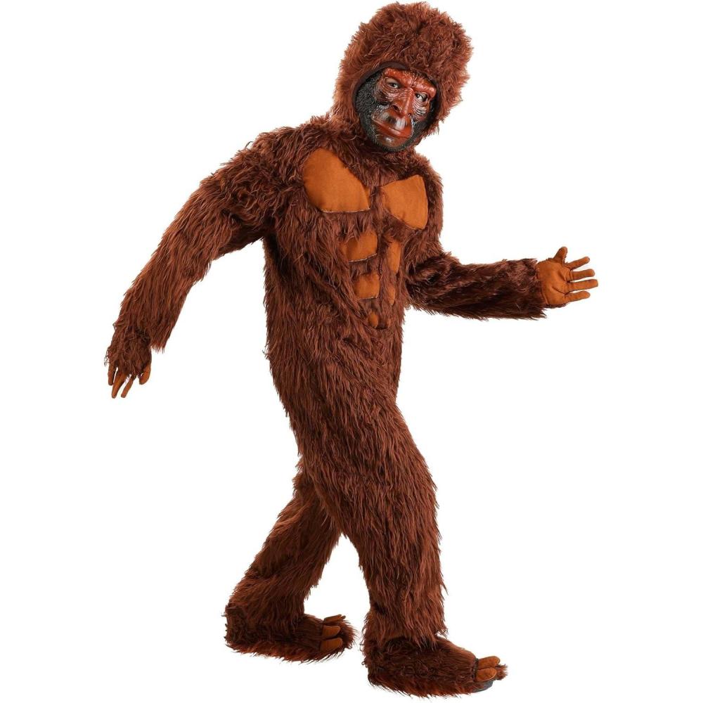 imageKids Bigfoot Costume Children Sized Sasquatch Costume with Mask and Gloves Furry Woodland Cryptid Forest Ape