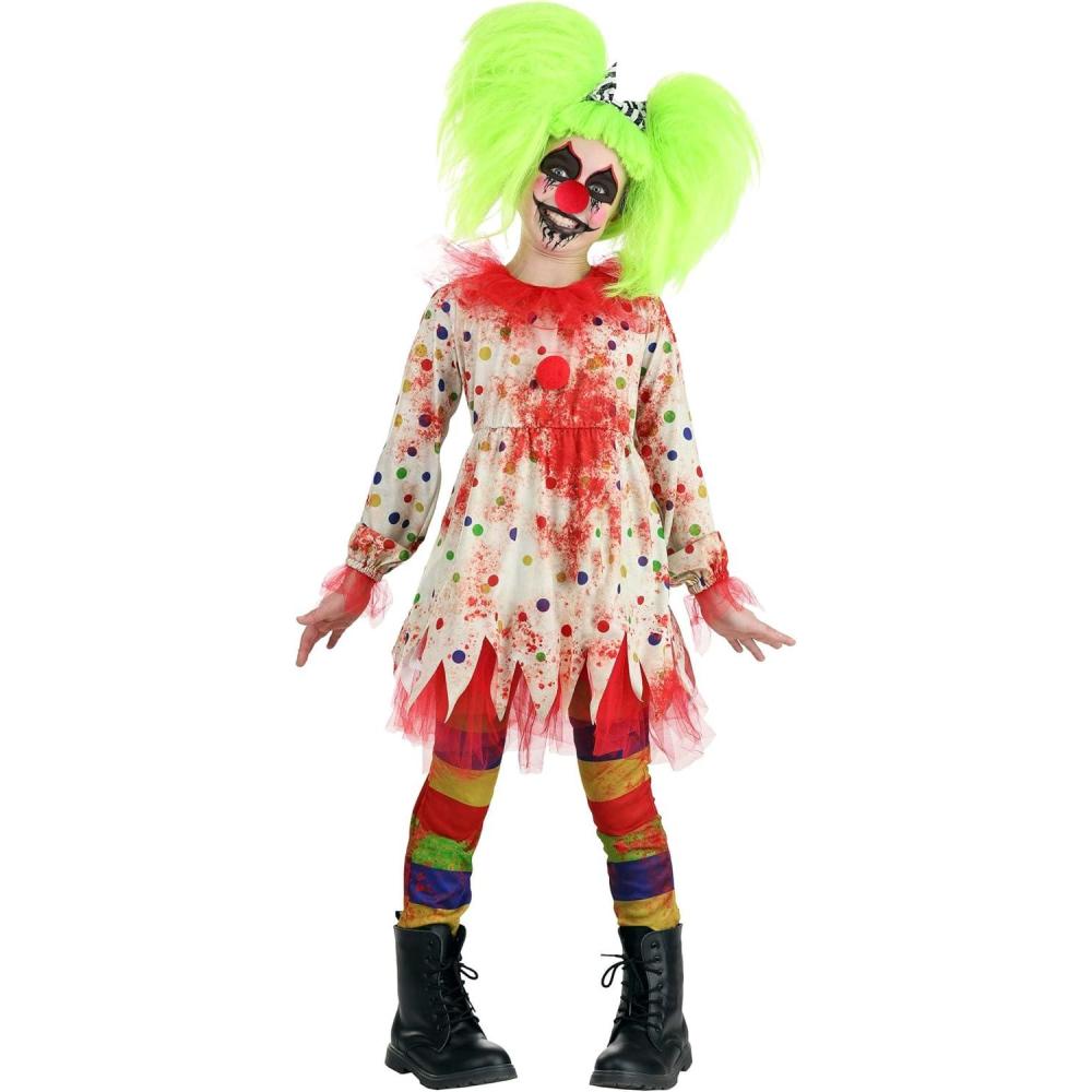 imageKids Creepy Killer Clown Spooky Costume for Girls Horror Cosplay Scary Theme Party Haunted Houses ampamp Halloween