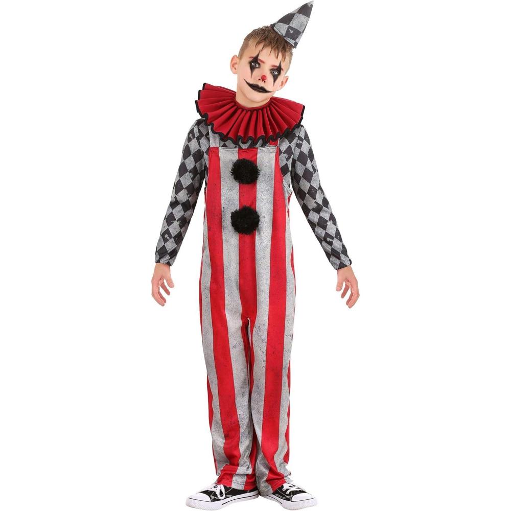 imageWicked Circus Clown Costume  Shirt Striped Overalls Pompoms