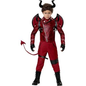 Child Devil Halloween Costume | Dangerous Devil Outfit With Jacket, Pants, Horns, Wings, & Tail(Bundle W/ Pitchfork)
