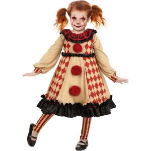 Creepy Circus Cutie Costume for Toddler Girls | Scary Clown Dress with Striped Leggings | Halloween Outfit for Little Ones