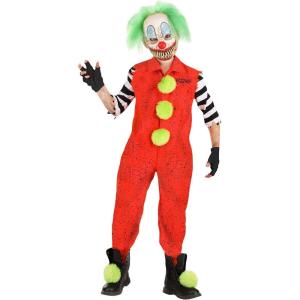 Vissago Scary Clown Costume For Kids | Horror Outfit With Jumpsuit, Latex Mask, Gloves, And Pom Pom Shoe Clips
