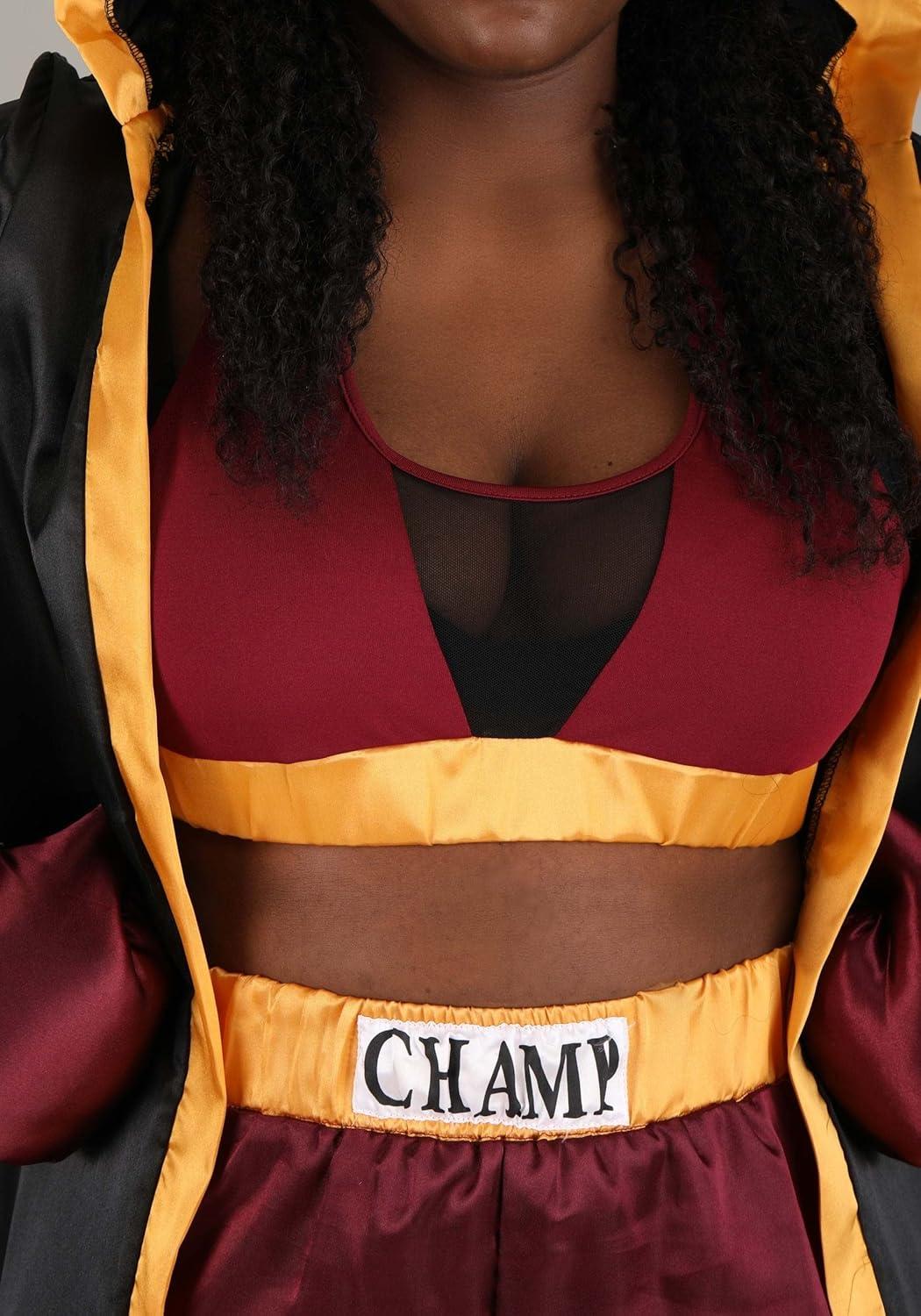 imageWomens Fighter Costume Bodysuit with Attached Hood and Gloves Red and Gold Boxer Girl Halloween Outfit