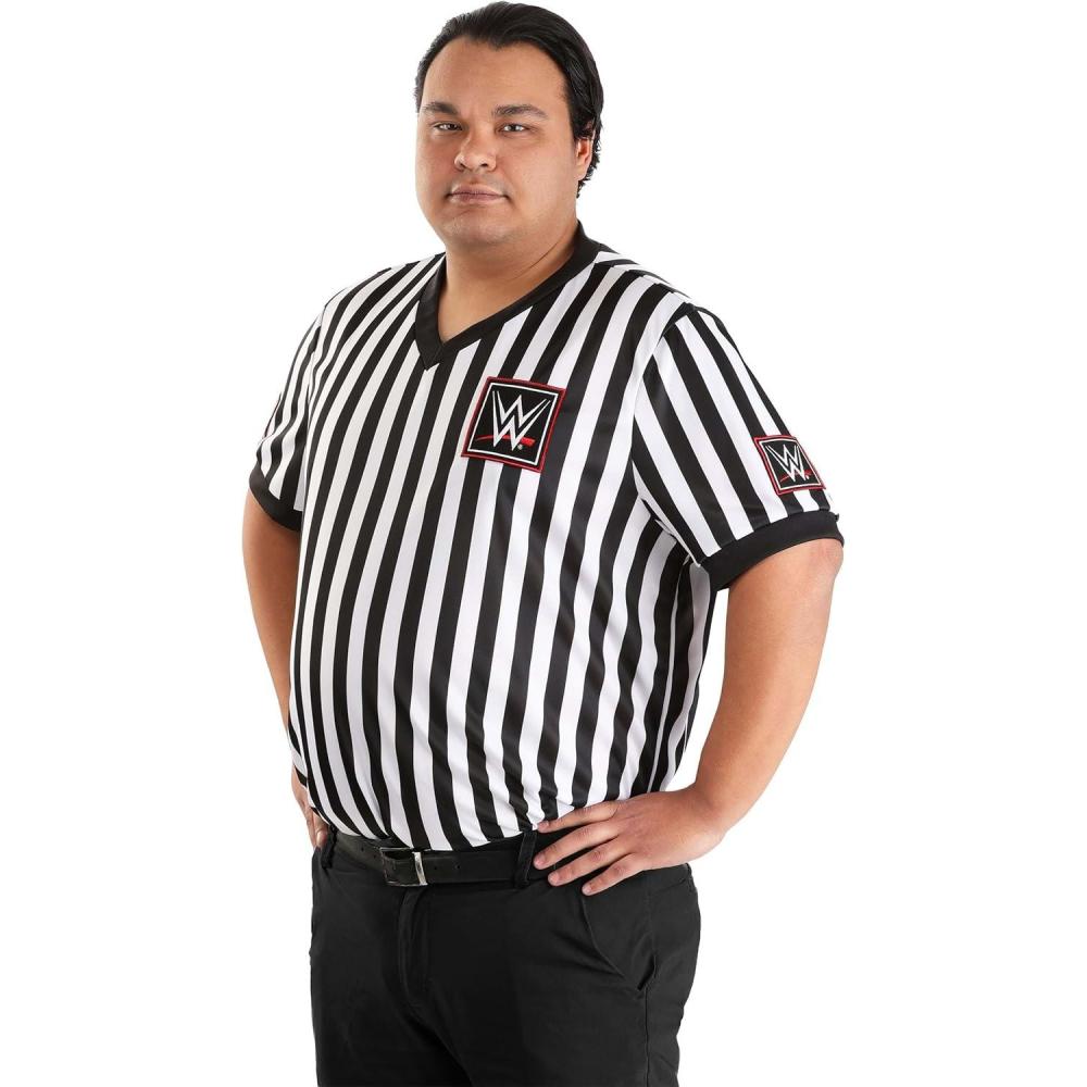 imageAdults Plus Size WWE Referee Shirt Costume  Authentic Black ampamp White Striped Wrestle Official Outfit for Wrestling Fans