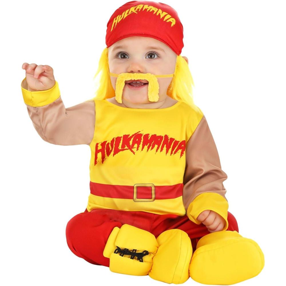 imageInfant Hulk Hogan Costume Yellow Shirt Pants Bandana Hat Booties Baby Hulk Hogan Outfit