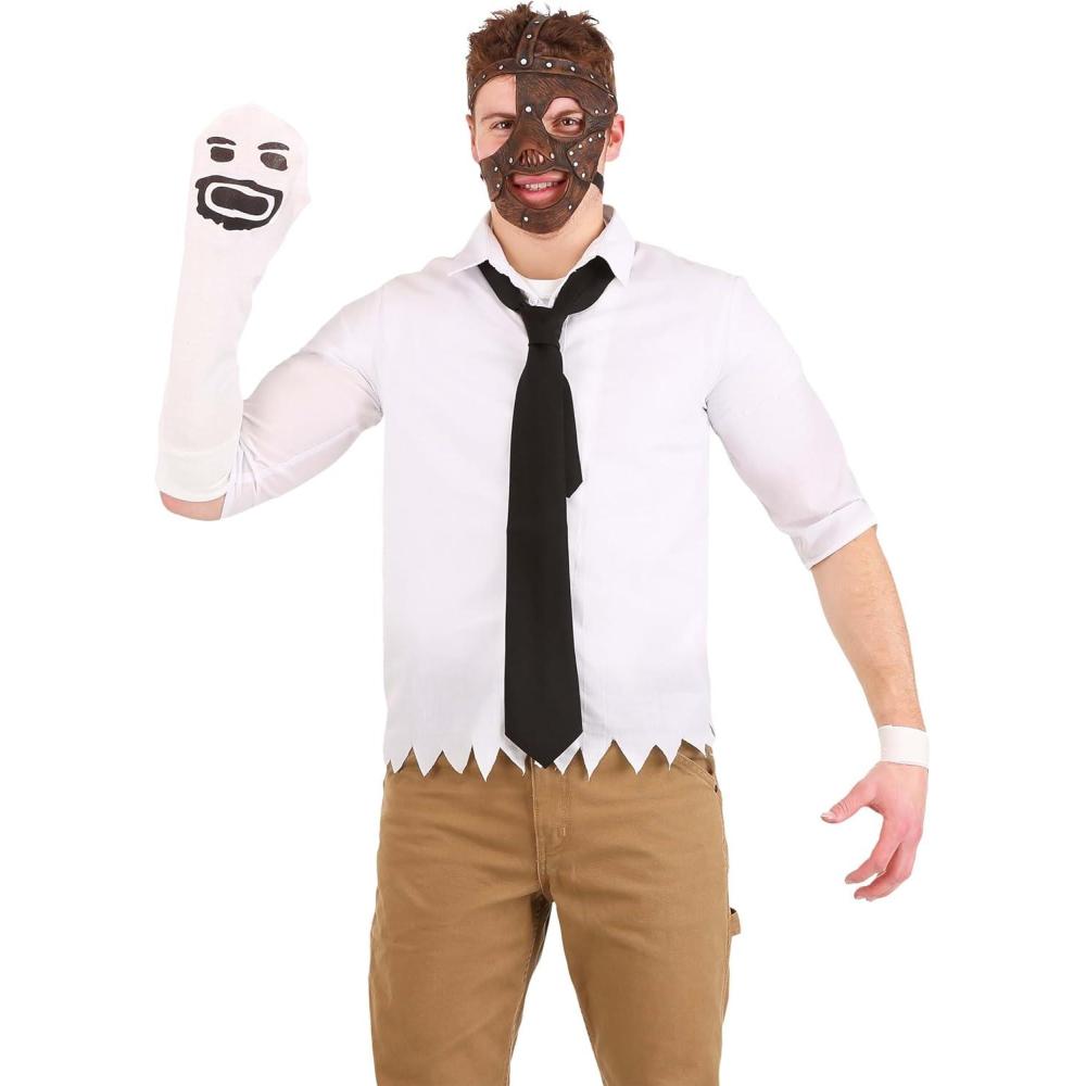 imageScary WWE Mankind Costume Collared Shirt Necktie Vinyl Mask ampamp Sock Puppet Glove
