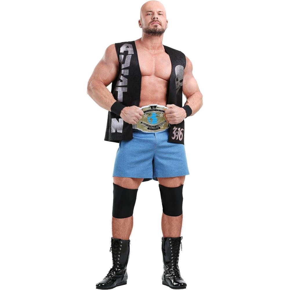 imageWWE Stone Cold Steve Austin Mens Costume with Austin 316 Vest Shorts Wristbands ampamp Knee Pads  Officially LicensedBundle W Muscle Shirt