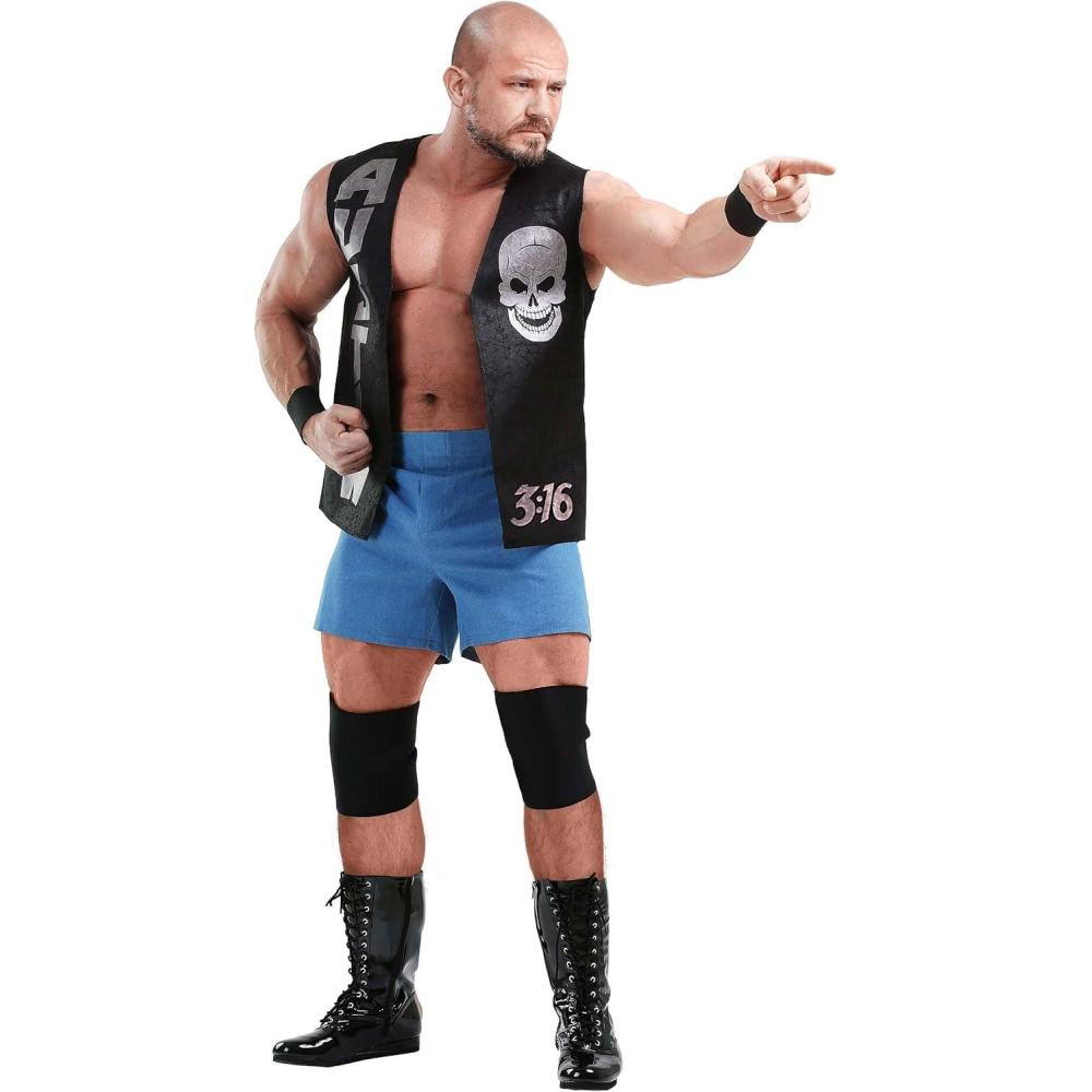imageWWE Stone Cold Steve Austin Mens Costume with Austin 316 Vest Shorts Wristbands ampamp Knee Pads  Officially LicensedCostume
