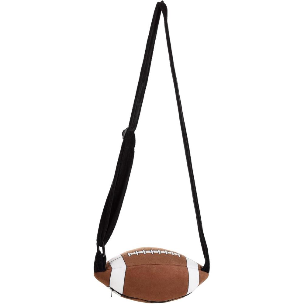 imageWomens Plush Football Shaped Purse Bag Brown Polyester Velour Adjustable Strap Zipper Compartment
