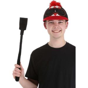 Jockey Costume Accessory Kit for Adults – Hat with Goggles and Riding Crop, Adjustable Fit