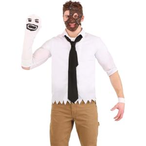 Scary WWE Mankind Costume Collared Shirt, Necktie, Vinyl Mask & Sock Puppet Glove