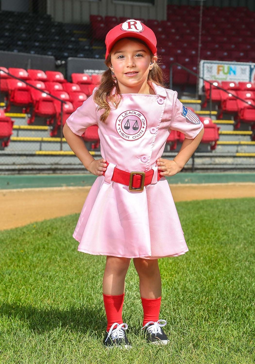 imageToddler Girls A League of Their Own Dottie Halloween Costume Kids Baseball Dress with Cap Hat and Socks for Playtime Fun 4T Bundle1218 Months