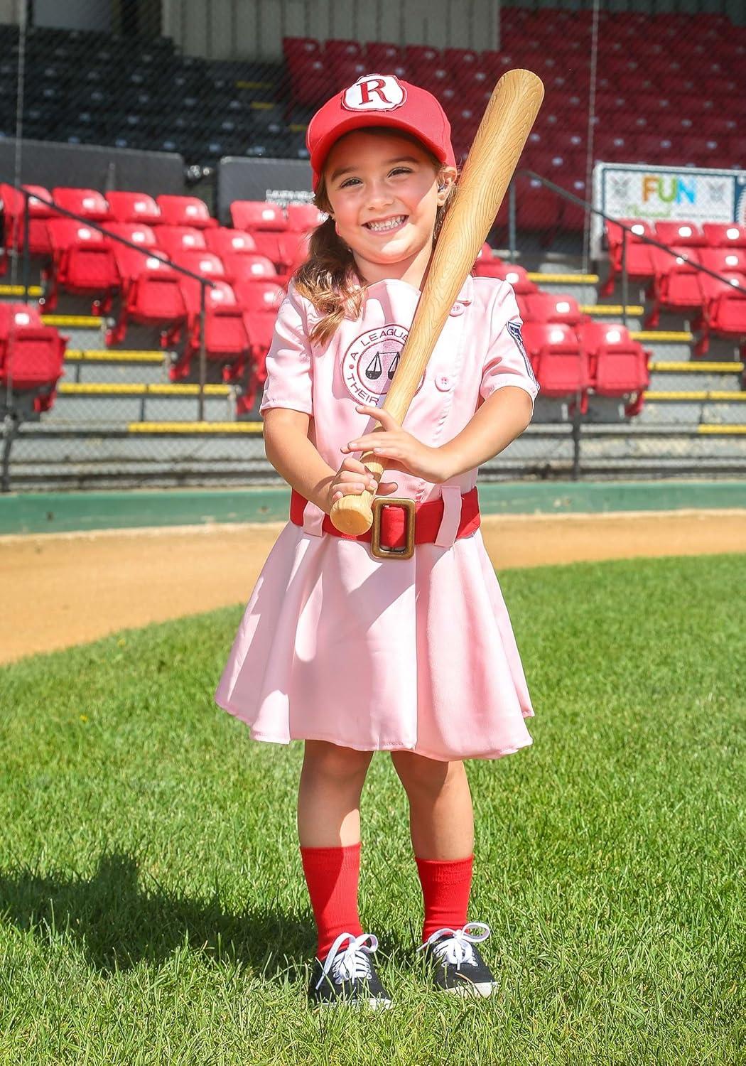 imageToddler Girls A League of Their Own Dottie Halloween Costume Kids Baseball Dress with Cap Hat and Socks for Playtime Fun 4T Bundle2T