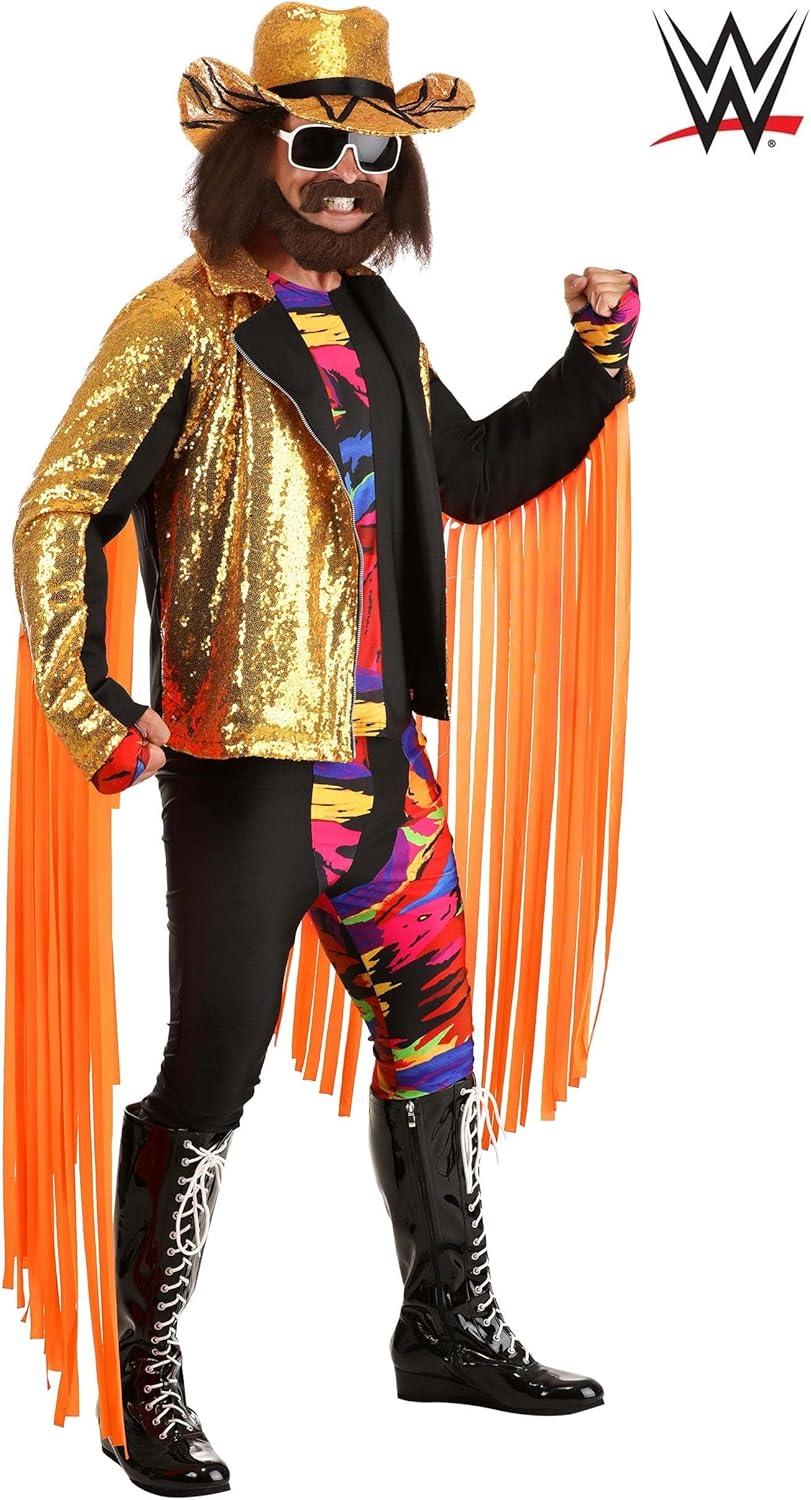 imageWWE Adult Macho Man Randy Savage Costume Mens Wrestler Halloween Costume Sequin Cowboy Hat fingerless gloves