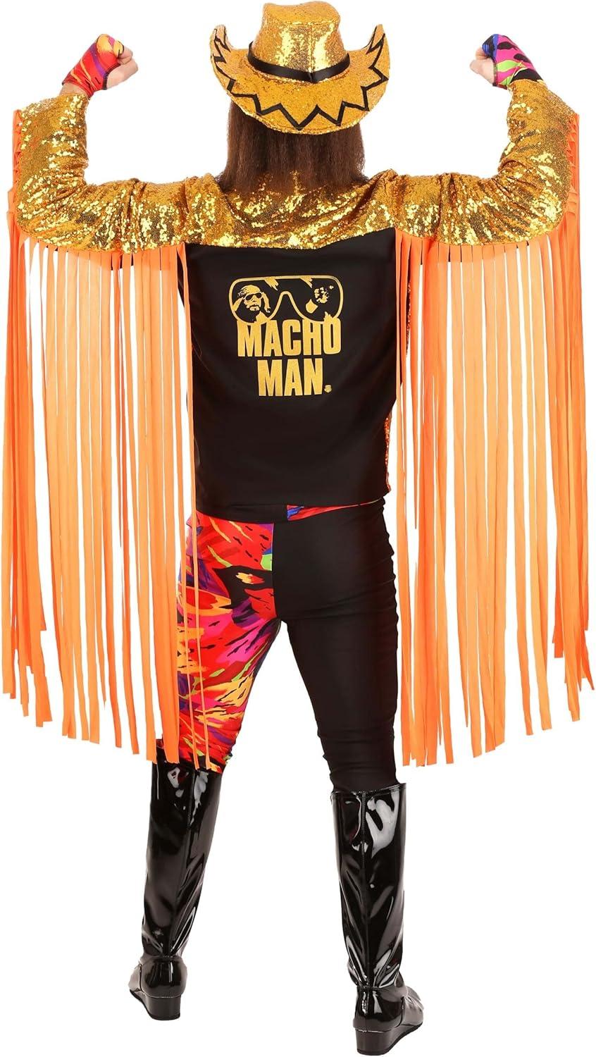 imageWWE Adult Macho Man Randy Savage Costume Mens Wrestler Halloween Costume Sequin Cowboy Hat fingerless gloves