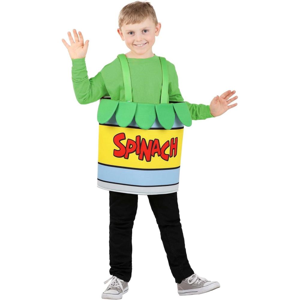 imageFun Costumes Childrens Spinach Can Costume  Kids Green Vegetable Outfit With Shoulder Straps and Felt Leaves Standard Multicolored