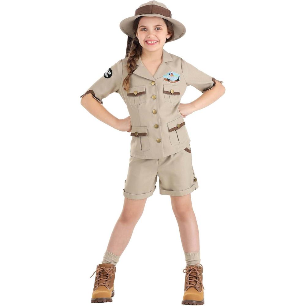 imageGirls Paleontologist Halloween Costume Kids Safari Outfit with Shirt Shorts and Hat for DressUp and Themed Events
