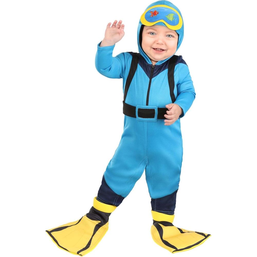imageInfant Scuba Costume Baby Halloween Diver Jumpsuit With hood Shoe Covers And Stuffed Air Tank