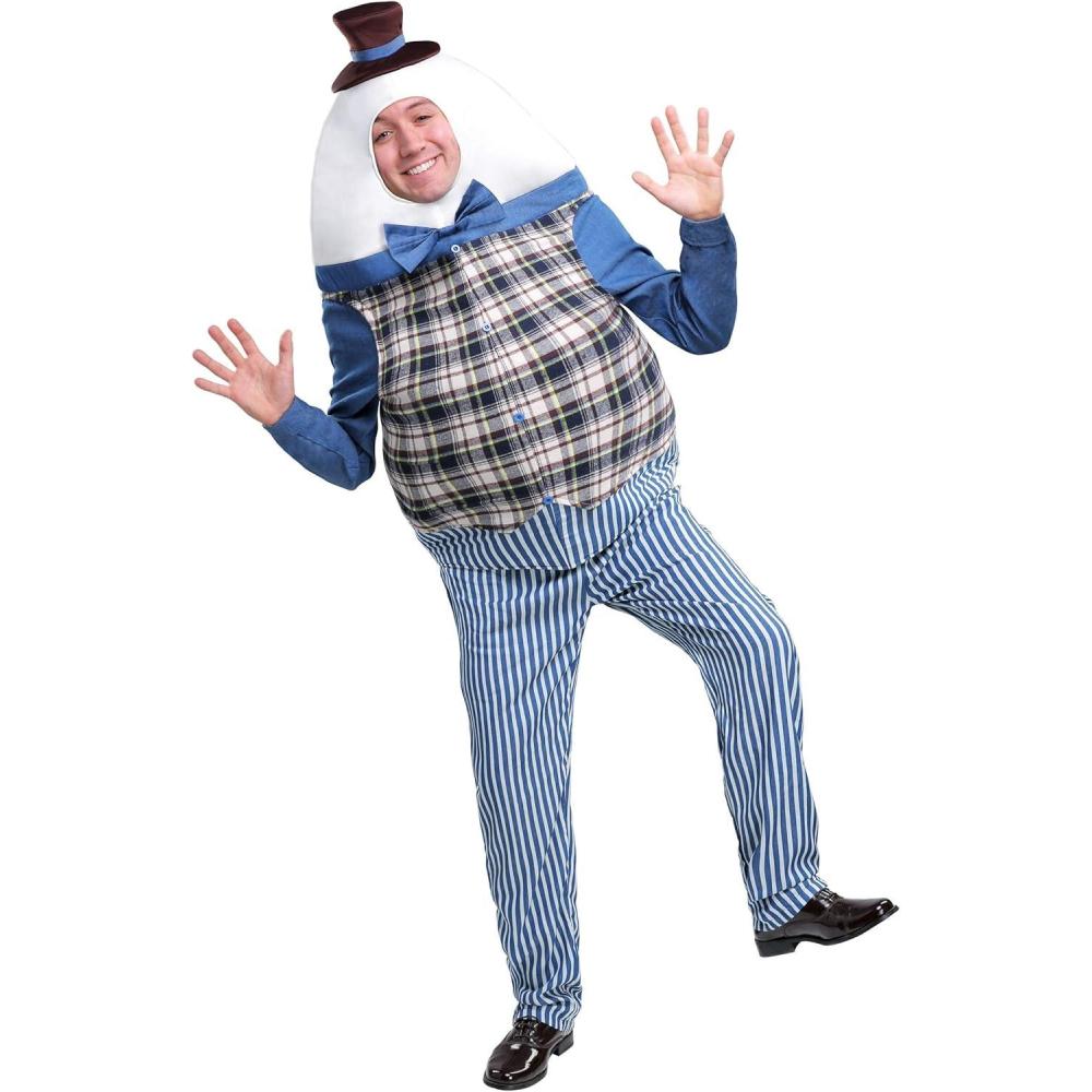 imageMens Humpty Dumpty Halloween Costume  Classic Adult Nursery Rhyme Outfit with EggShaped Hooded Tunic ampamp PantsCostume