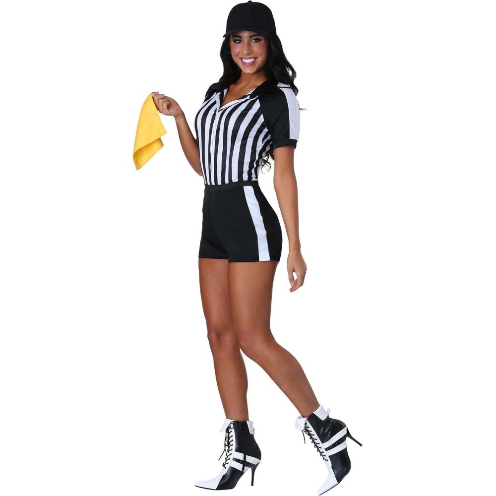 imageRacy Referee Costume for Women Sexy Ref Outfit with Yellow Flag Accessory for Sports Theme DressUp ampamp Halloween