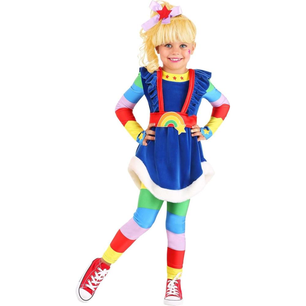 imageToddler Girl Rainbow Brite Halloween Costume  Dress wAttached Belt Leggings ampamp Hair Bow for a Magical 80sInspired Look