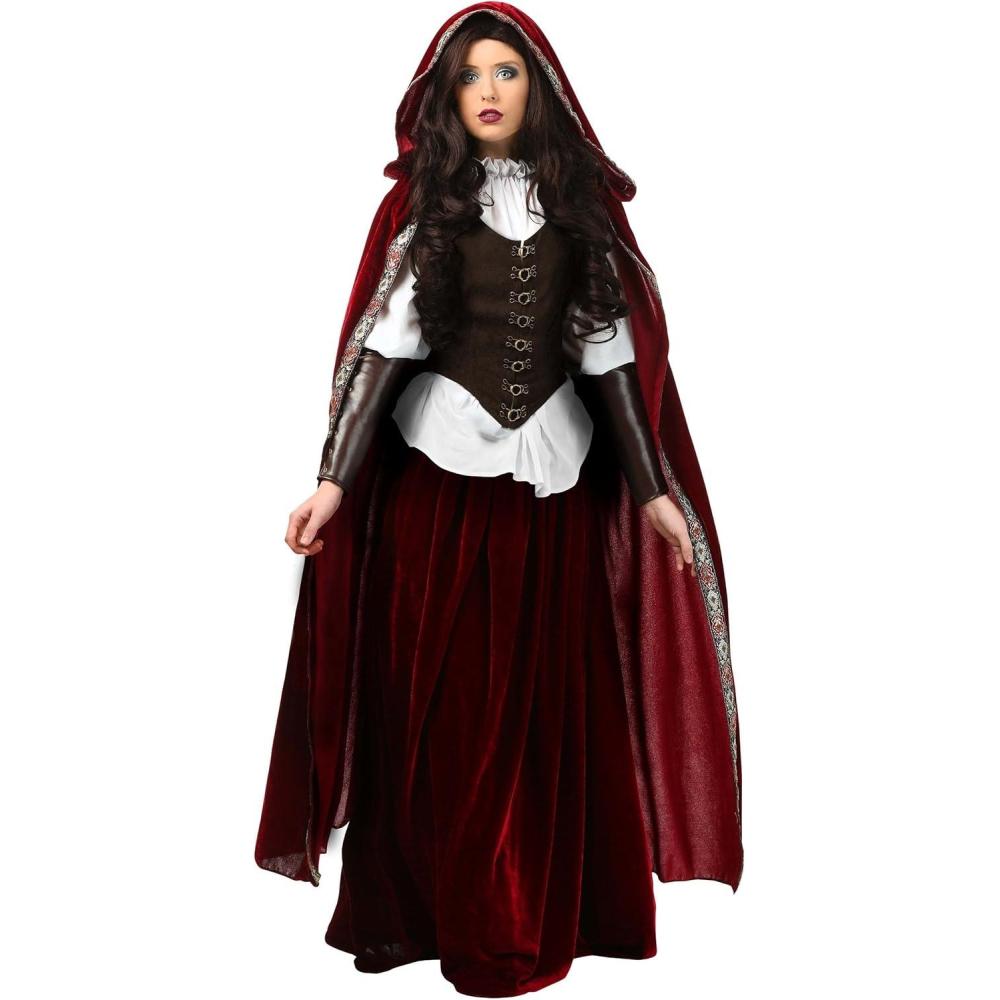 imageWomens Deluxe Little Red Riding Hood Halloween Costume  Complete Adult Fairytale Outfit for Parties and EventsBundle W Basket