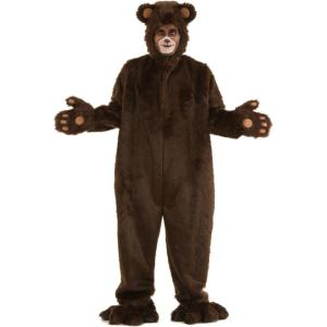 Adult Deluxe Furry Brown Bear Costume, Cuddly Grizzly Bear With Jumpsuit, Attached Mitts, Headpiece, And Pair Of Slippers(Furry Bear Costume – Brown)
