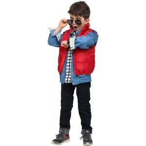 Back to The Future Marty McFly Toddler Costume, BTTF Outfit for Boys with Red Vest, Jean Jacket, & Plaid Shirt