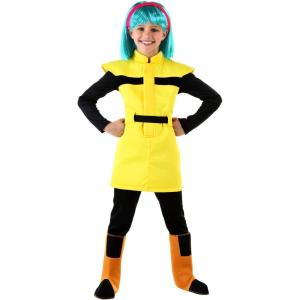 Dragon Ball Z Child Yellow Jacket Bulma Costume for Girls, Kids DBZ Costume With Turquoise Wig for Anime Cosplay