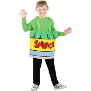 Fun Costumes Children’s Spinach Can Costume | Kids Green Vegetable Outfit With Shoulder Straps and Felt Leaves, Standard, Multi-colored