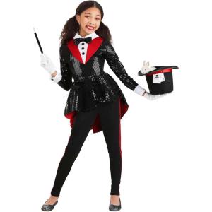 Girl’s Exclusive Magician Costume – Sequin Top with Bow Tie, Pants, and Hat