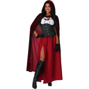 Little Red Riding Hood Costume for Women with Corset Top, Skirt, Velvet Hooded Cape, Off-Shoulder Sleeves