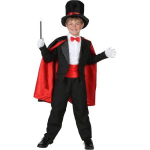 Magician Costume For Kids, Dazzling Magician Outfit For Children with Jacket, Cape, Cummerbund, Bow Tie, And Hat(Costume)