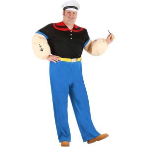 Mens Plus Size Deluxe Popeye the Sailor Man Costume with Hat and Pipe, Halloween Outfit for Adults