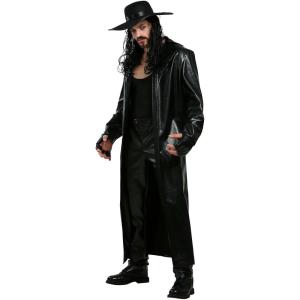 Mens WWE The Undertaker Halloween Cosplay Costume Outfit | Licensed Overcoat, Tank, Pants, Hat, and Pair of Gloves(Costume)