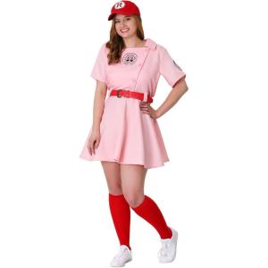Plus Size League of Their Own Dottie Halloween Costume – Authentic Baseball Uniform Replica for Women(League of Their Own Dottie Halloween Costume – Pink)