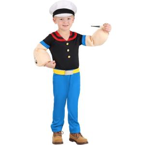 Popeye The Sailor Man Costume for Kids | Toddler Cosplay Outfit | Muscular Cartoon Halloween | Includes Pipe