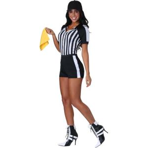 Racy Referee Costume for Women, Sexy Ref Outfit with Yellow Flag Accessory for Sports Theme Dress-Up & Halloween