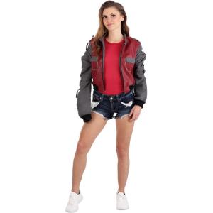 Women’s Back to The Future II Marty McFly Jacket Costume Jacket, Rib Knit Cuffs, Faux Leather & Suede
