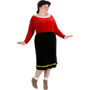 Women’s Olive OYL Popeye Costume – Shirt, Skirt, Eyelet Collar & Sleeve Cuffs, Elastic Waistband