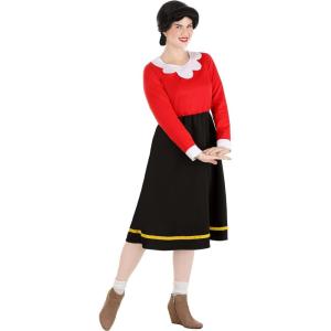 Women’s Olive Oyl Halloween Costume | Adult Olivia Outfit w/Dress & Earrings for Themed Events | Popeye & Olive Costumes
