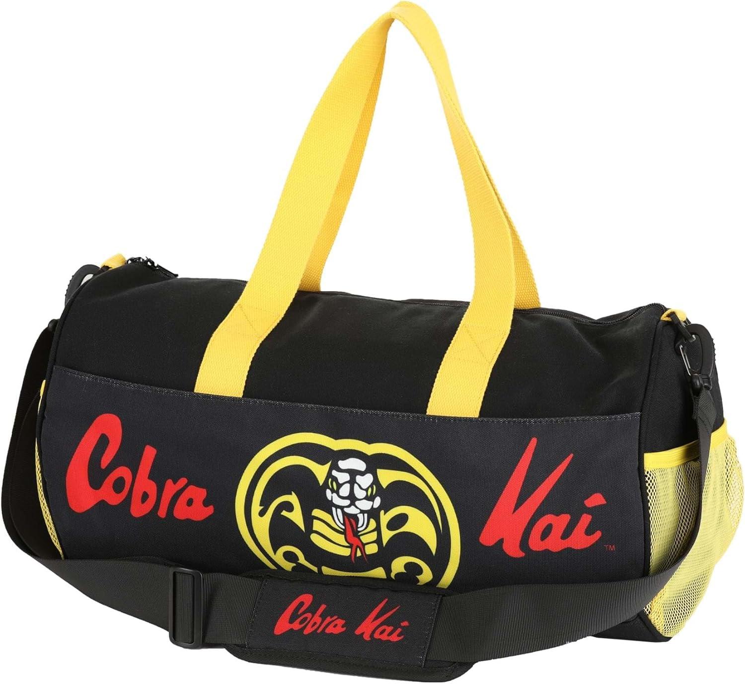 imageFun Costumes Authentic Cobra Kai Strike First Strike Hard No Mercy Duffle Bag Karate Combat Training Gym Handbag